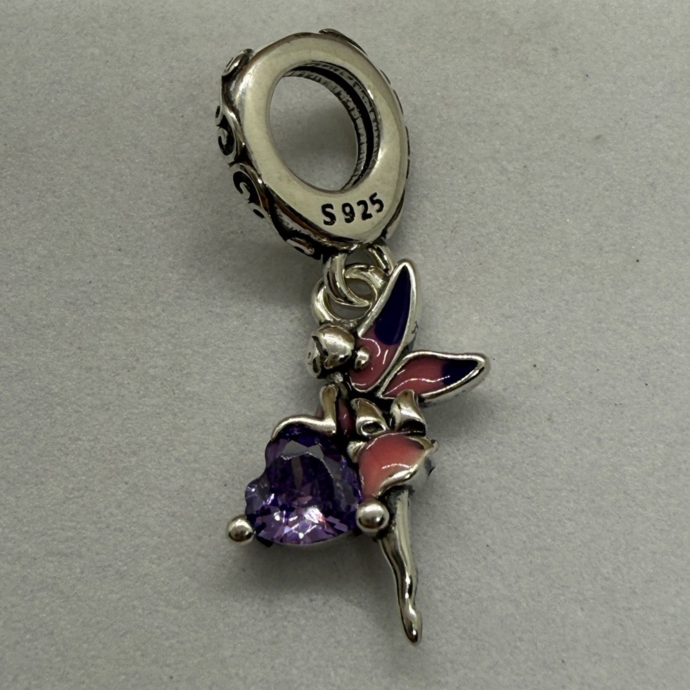 Sterling Silver Fairy with Purple Heart Stone Dangle Charm